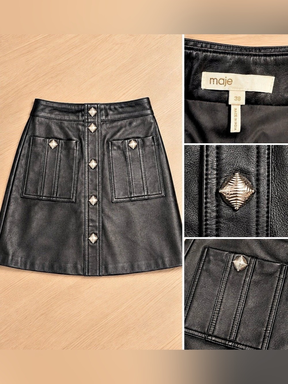 Maje Leather-Look Mini Skirt Black Waist